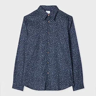 Ps By Paul Smith Tailored-fit Navy 'shamrock' Print Shirt Blue