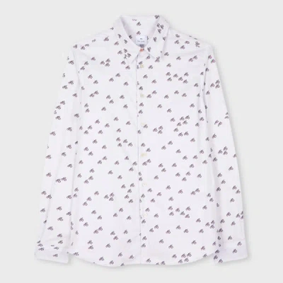 Ps By Paul Smith Tailored-fit White 'cyclist' Print Shirt