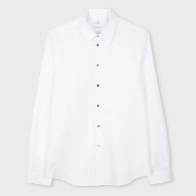 Ps By Paul Smith Tailored-fit White Stretch-cotton Shirt With Multicolour Buttons