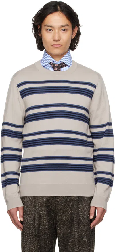 Ps By Paul Smith Taupe Raised Stripe Merino Wool Sweater In 61 Brown