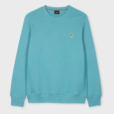 Ps By Paul Smith Teal Blue Organic Cotton 'zebra' Badge Sweatshirt Green