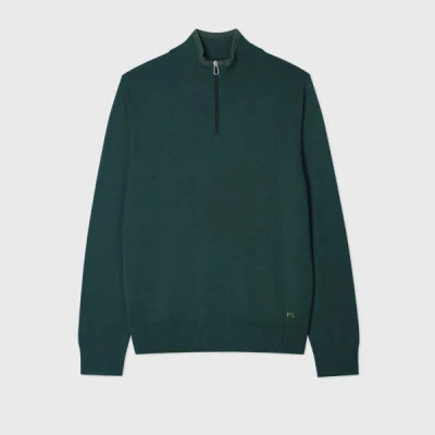 Ps By Paul Smith Teal Green Merino Wool Half Zip Sweater