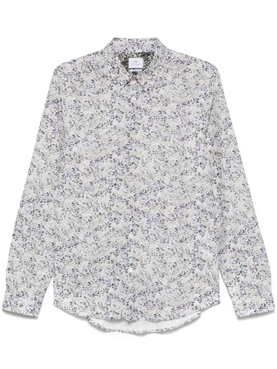Ps By Paul Smith Textured-floral-print Shirt In 蓝色