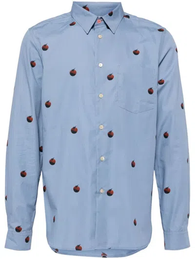 Ps By Paul Smith Tomato-print Poplin Shirt In Blue