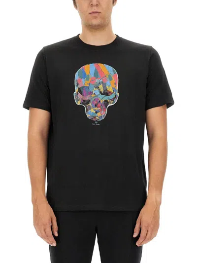 Ps By Paul Smith Painted-skull-print Cotton T-shirt In Black