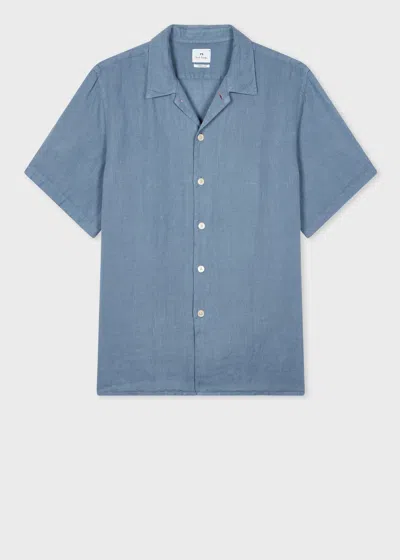 Ps By Paul Smith Washed Blue Linen Short-sleeve Shirt