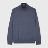 Ps By Paul Smith Washed Blue Merino Wool Half-zip Sweater In Blue