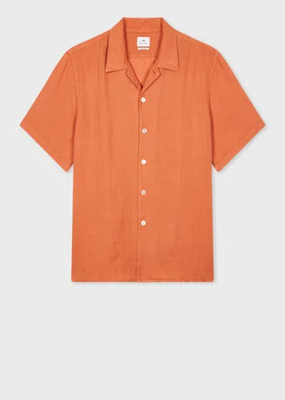 Ps By Paul Smith Washed Orange Linen Short-sleeve Shirt