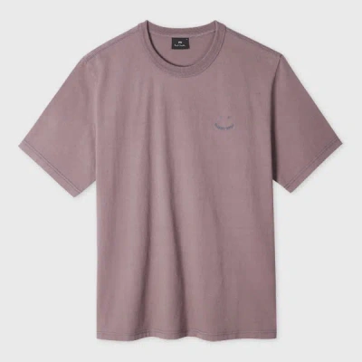 Ps By Paul Smith Washed Purple Pigment Dyed 'happy' T-shirt In Brown
