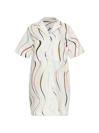 Ps By Paul Smith Wavy-stripe Mini Shirt Dress In Multi