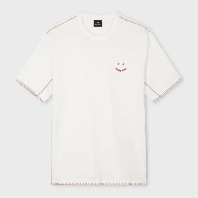 Ps By Paul Smith White Blanket-stitch 'happy' T-shirt