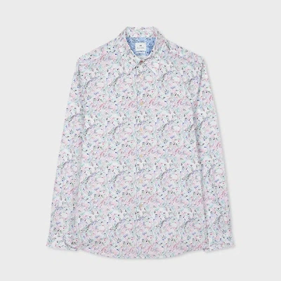 Ps By Paul Smith White 'chicory' Print Tailored-fit Shirt