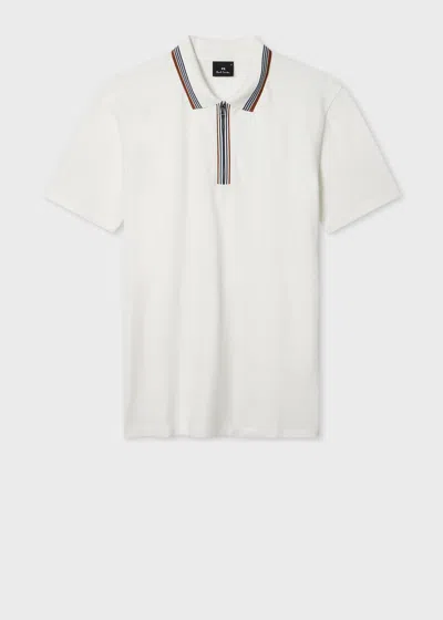 Ps By Paul Smith White Contrast Tipping Zip-neck Polo Shirt