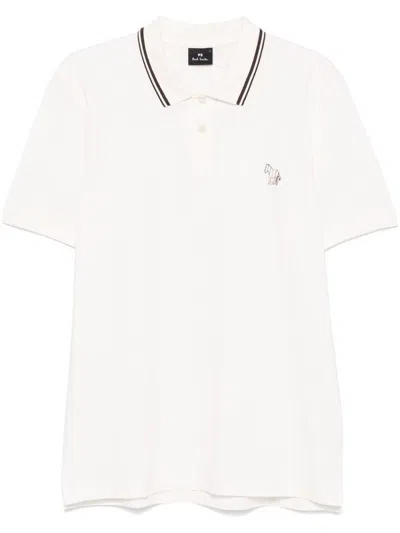 PS BY PAUL SMITH WHITE COTTON POLO WITH COLORFUL ZEBRA