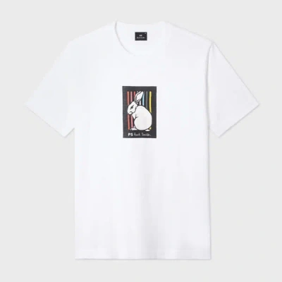 Ps By Paul Smith White Cotton 'rabbit Stripe' Print T-shirt