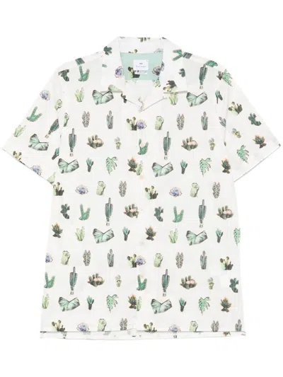 Ps By Paul Smith White Cotton Shirt With Marine Prints