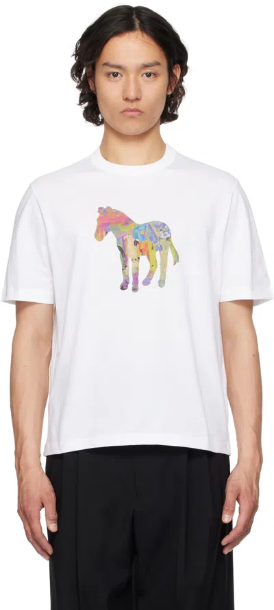 PS BY PAUL SMITH WHITE CRAFT ZEBRA PRINT T-SHIRT