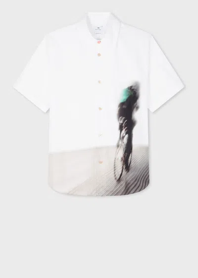 Ps By Paul Smith White 'cyclist Silhouette' Print Shirt