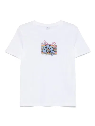 PS BY PAUL SMITH WHITE DOG HUG COTTON T-SHIRT
