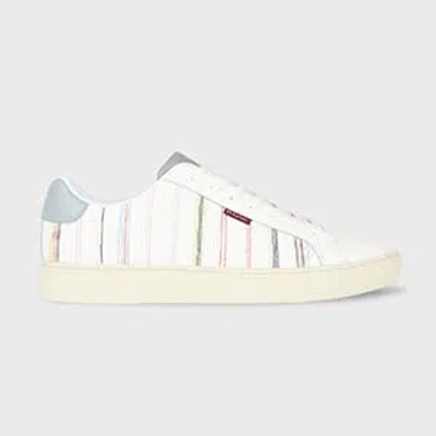 Ps By Paul Smith White 'embroidered Stripe' Leather 'rex' Trainers