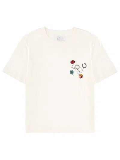 Ps By Paul Smith White Graphic Crew Neck T-shirt In Neutral