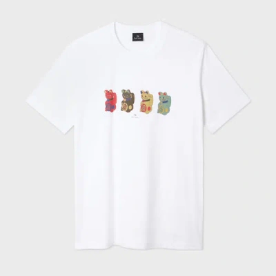 Ps By Paul Smith White 'lucky Cats' Print T-shirt