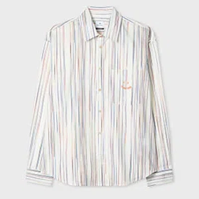 Ps By Paul Smith White Organic Cotton 'happy' Stripe Shirt