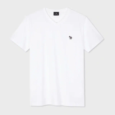 Ps By Paul Smith White Organic Cotton V-neck Zebra Logo T-shirt