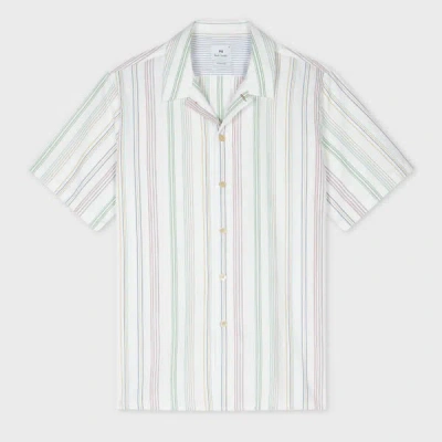 Ps By Paul Smith White Oxford Cotton Stripe Short-sleeve Shirt Multicolour