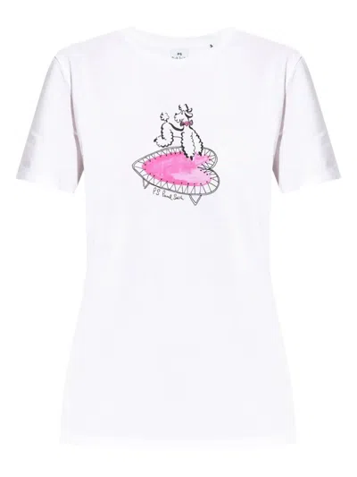 PS BY PAUL SMITH WHITE POODLE PRINT COTTON T-SHIRT