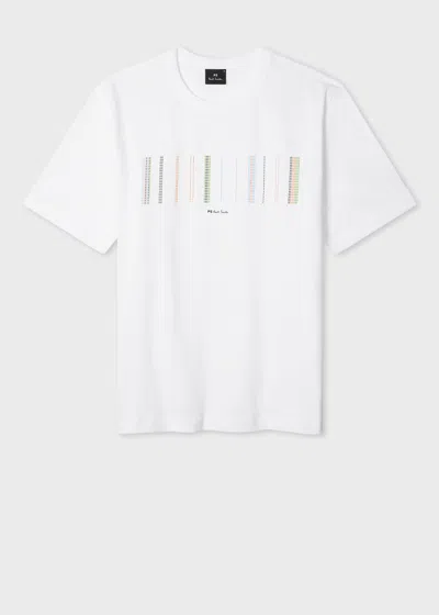 Ps By Paul Smith White 'stitch Stripe' Print T-shirt