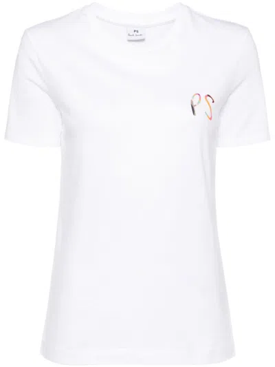 PS BY PAUL SMITH WHITE SWIRL LOGO COTTON T-SHIRT