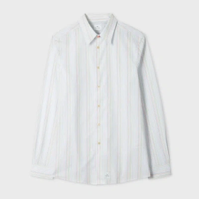 Ps By Paul Smith White Yarn-dyed Twisted Stripe Cotton Shirt Multicolour
