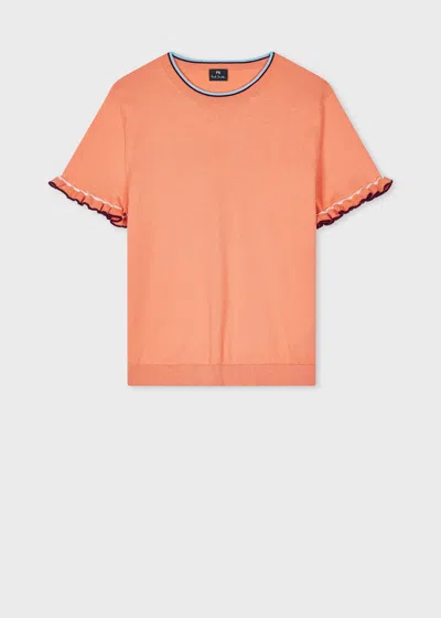 Ps By Paul Smith Women's Apricot Knitted Top With Frill Sleeves Orange