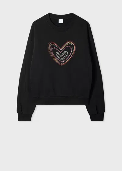 Ps By Paul Smith Women's Black Organic Cotton 'swirl Heart' Embroidered Sweatshirt