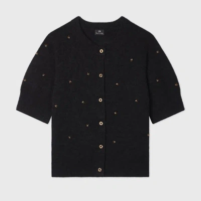 Ps By Paul Smith Women's Black Short-sleeve Cardigan With Embroidery