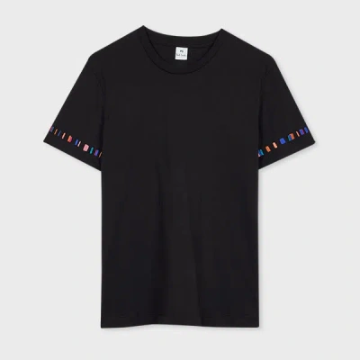 Ps By Paul Smith Women's Black 'swirl' Stripe Sleeve Embroidered T-shirt