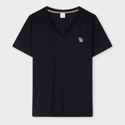 Ps By Paul Smith Women's Black V-neck Zebra T-shirt