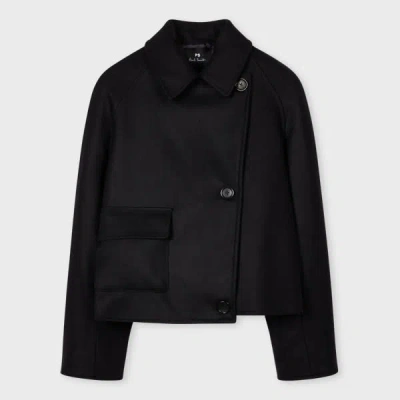 Ps By Paul Smith Women's Black Wool-cashmere Blend Cropped Cocoon Jacket