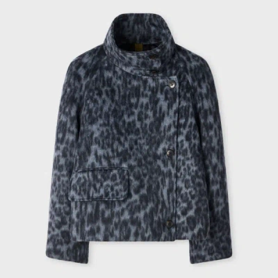 Ps By Paul Smith Women's Blue Animal Print Wool-blend Short Jacket