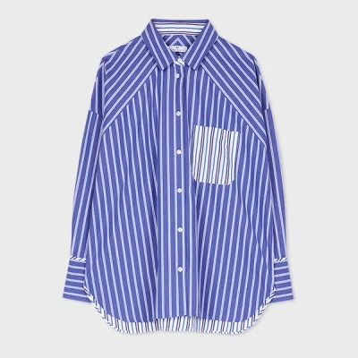 Ps By Paul Smith Women's Blue Contrast Stripe Cotton Shirt