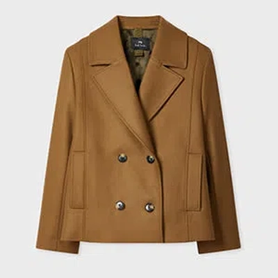 Ps By Paul Smith Women's Brown Wool-cashmere Blend Pea Coat