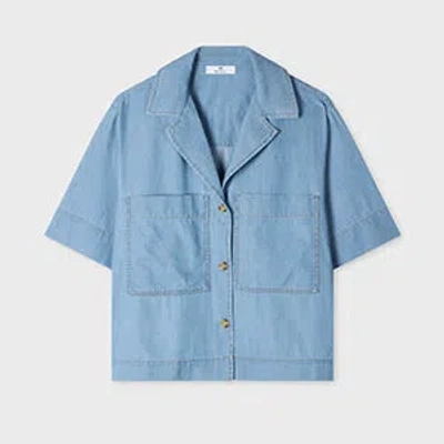 Ps By Paul Smith Women's Chambray Patch-pocket Short Sleeve Shirt Blue