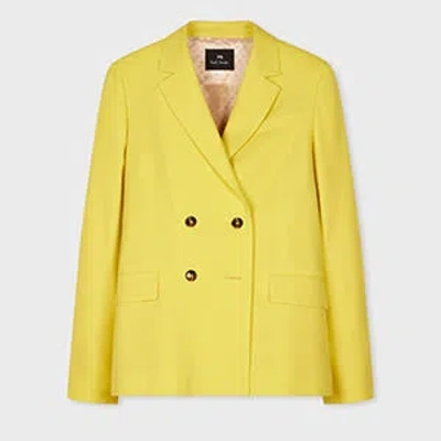 PS BY PAUL SMITH WOMEN'S CITRINE WOOL DOUBLE-BREASTED BLAZER GREEN