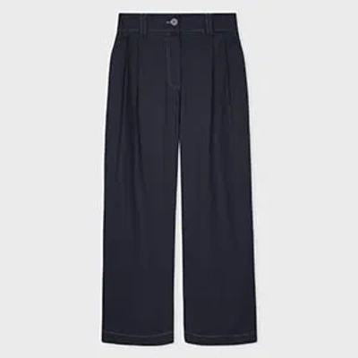 Ps By Paul Smith Women's Cotton-blend Navy Pleated Cropped Trousers Blue