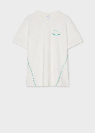 Ps By Paul Smith Women's Cotton Ecru Contrast 'happy' T-shirt White