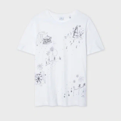 Ps By Paul Smith Women's Cotton 'fairground Sketch' T-shirt White