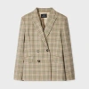 Ps By Paul Smith Women's Cream And Blue Check Double-breasted Blazer Brown In Brown