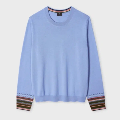 Ps By Paul Smith Women's Dusty Blue Merino Wool Stripe Cuff Sweater