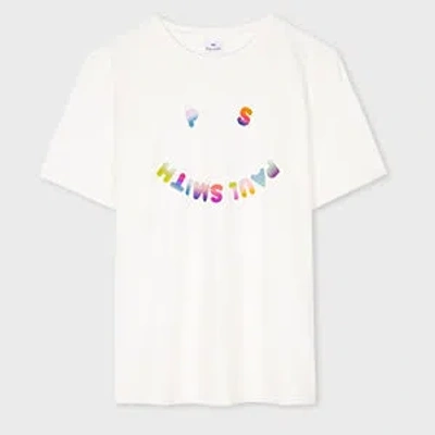 PS BY PAUL SMITH WOMEN'S ECRU PS 'HAPPY' GRADIENT T-SHIRT WHITE